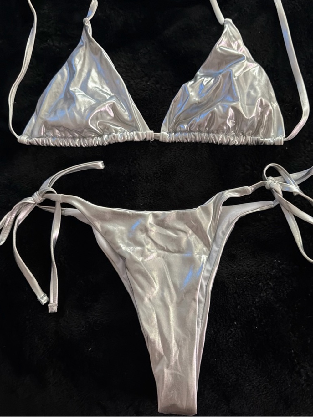 Shimmer Triangle Tie-Side Bikini Set - Silver